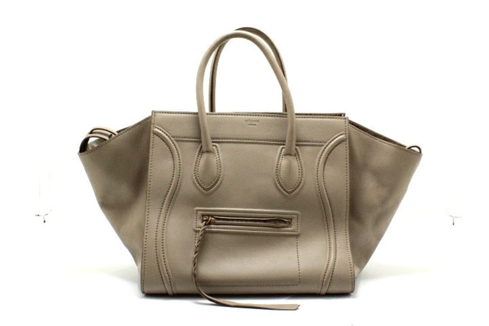 Celine Luggage Tote Phantom Tote Bag Greige Gray Leather